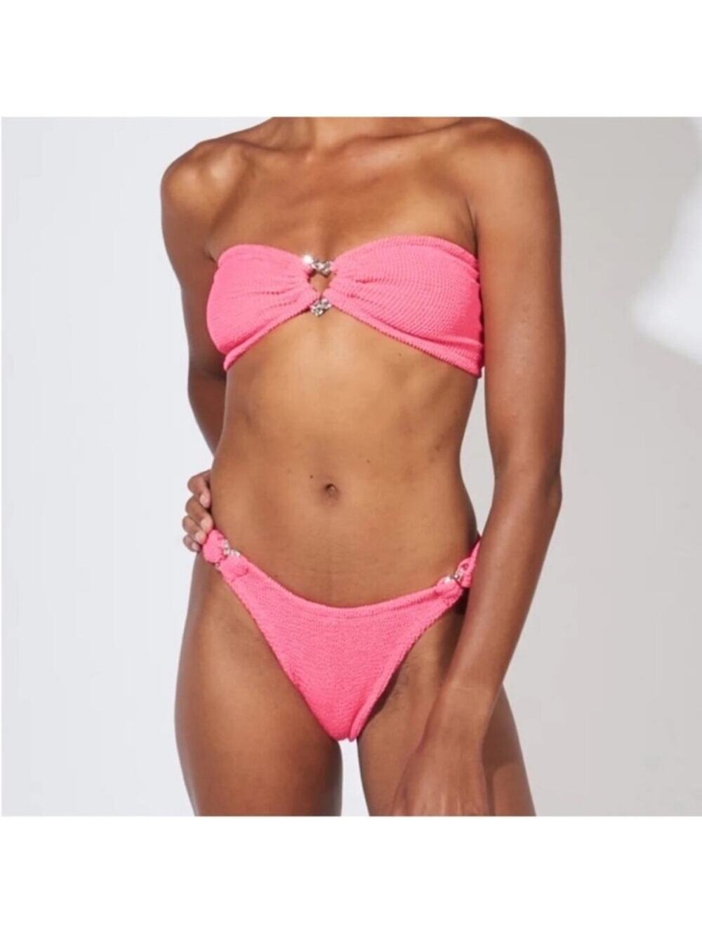 Hunza G Pink Glitter Heart Nicole Crinkle Bikini Set One Size